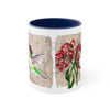 Green Hummingbird Vintage Map Red Tulip Floral On White Art Accent Coffee Mug 11Oz Navy /