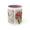 Green Hummingbird Vintage Map Red Tulip Floral On White Art Accent Coffee Mug 11Oz Pink /