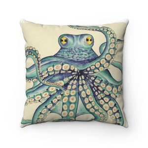 Green Kraken Octopus Ink White Square Pillow 14 × Home Decor