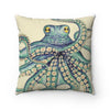 Green Kraken Octopus Ink White Square Pillow Home Decor