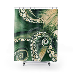 Green Kraken Octopus Tentacles Watercolor Shower Curtain 71 × 74 Home Decor