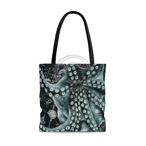 Green Octopus Art Vintage Map Chic Tote Bag Large Bags