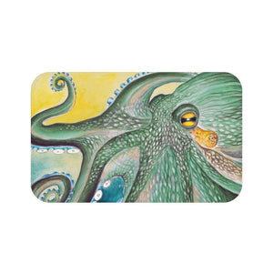 Green Octopus Blue Watercolor Art Bath Mat 34 × 21 Home Decor