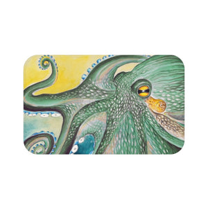 Green Octopus Blue Watercolor Art Bath Mat 34 × 21 Home Decor