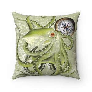 Green Octopus Compass Nautical Map Watercolor Square Pillow 14 X Home Decor