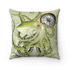 Green Octopus Compass Nautical Map Watercolor Square Pillow Home Decor