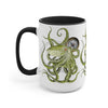 Green Octopus Compass Watercolor Art Two-Tone Coffee Mugs 15Oz / Black Mug