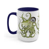 Green Octopus Compass Watercolor Art Two-Tone Coffee Mugs 15Oz / Blue Mug