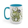 Green Octopus Compass Watercolor Art Two-Tone Coffee Mugs 15Oz / Light Blue Mug