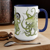 Green Octopus Compass Watercolor Art Two-Tone Coffee Mugs 15Oz Mug