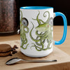 Green Octopus Compass Watercolor Art Two-Tone Coffee Mugs 15Oz Mug