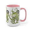 Green Octopus Compass Watercolor Art Two-Tone Coffee Mugs 15Oz / Pink Mug