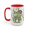Green Octopus Compass Watercolor Art Two-Tone Coffee Mugs 15Oz / Red Mug