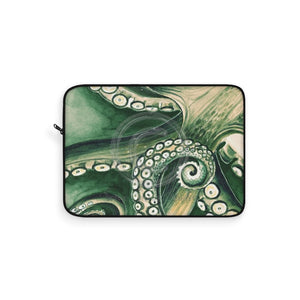 Green Octopus Kraken Tentacles Watercolor Art Laptop Sleeve 15