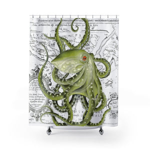 Green Octopus Map Nautical Watercolor Art Shower Curtains 71 X 74 Home Decor