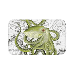 Green Octopus Nautical Map Watercolor Ink Bath Mat Large 34X21 Home Decor