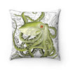 Green Octopus Nautical Map Watercolor Square Pillow Home Decor