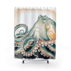 Green Octopus Tentacles Brushed Vintage Ink Art Shower Curtain 71 × 74 Home Decor