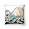 Green Octopus Tentacles Brushed Vintage Ink Art White Square Pillow 14 × Home Decor