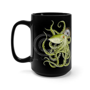 Green Octopus Tentacles Compass Black Mug 15Oz