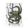 Green Octopus Tentacles Dance White Shower Curtain 71X74 Home Decor