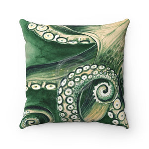 Green Octopus Tentacles Kraken Watercolor Square Pillow 14 × Home Decor