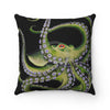Green Octopus Tentacles On Black Ink Art Square Pillow Home Decor