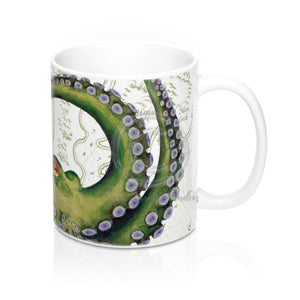 Green Octopus Tentacles Vintage Map Art Mug 11Oz