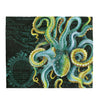 Green Octopus Tentacles Vintage Map Chic Watercolor Art Velveteen Plush Blanket 50 × 60 All Over