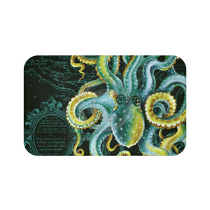Green Octopus Tentacles Watercolor Vintage Map Chic Art Bath Mat Large 34X21 Home Decor
