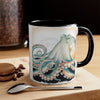 Green Octopus Vintage Brushed Edge Accent Coffee Mug 11Oz