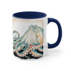 Green Octopus Vintage Brushed On White Art Accent Coffee Mug 11Oz