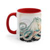 Green Octopus Vintage Brushed On White Art Accent Coffee Mug 11Oz