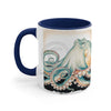 Green Octopus Vintage Brushed On White Art Accent Coffee Mug 11Oz