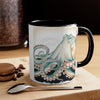 Green Octopus Vintage Brushed On White Art Accent Coffee Mug 11Oz