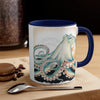 Green Octopus Vintage Brushed On White Art Accent Coffee Mug 11Oz