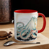 Green Octopus Vintage Brushed On White Art Accent Coffee Mug 11Oz