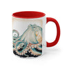 Green Octopus Vintage Brushed On White Art Accent Coffee Mug 11Oz