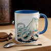 Green Octopus Vintage Brushed On White Art Accent Coffee Mug 11Oz