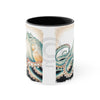 Green Octopus Vintage Brushed On White Art Accent Coffee Mug 11Oz