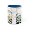 Green Octopus Vintage Brushed On White Art Accent Coffee Mug 11Oz Blue /