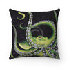 Green Octopus Vintage Map Black Square Pillow 14X14 Home Decor
