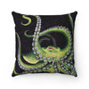 Green Octopus Vintage Map Black Square Pillow Home Decor