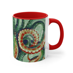 Green Octopus Vintage Map Watercolor Art Accent Coffee Mug 11Oz Red /