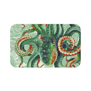Green Octopus Vintage Map Watercolor Art Bath Mat 34 × 21 Home Decor
