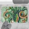 Green Octopus Vintage Map Watercolor Art Bath Mat Home Decor