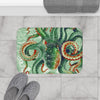 Green Octopus Vintage Map Watercolor Art Bath Mat Home Decor