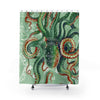 Green Octopus Vintage Map Watercolor Art Shower Curtain 71 × 74 Home Decor