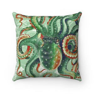 Green Octopus Vintage Map Watercolor Art Square Pillow 14 × Home Decor