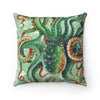 Green Octopus Vintage Map Watercolor Art Square Pillow Home Decor
